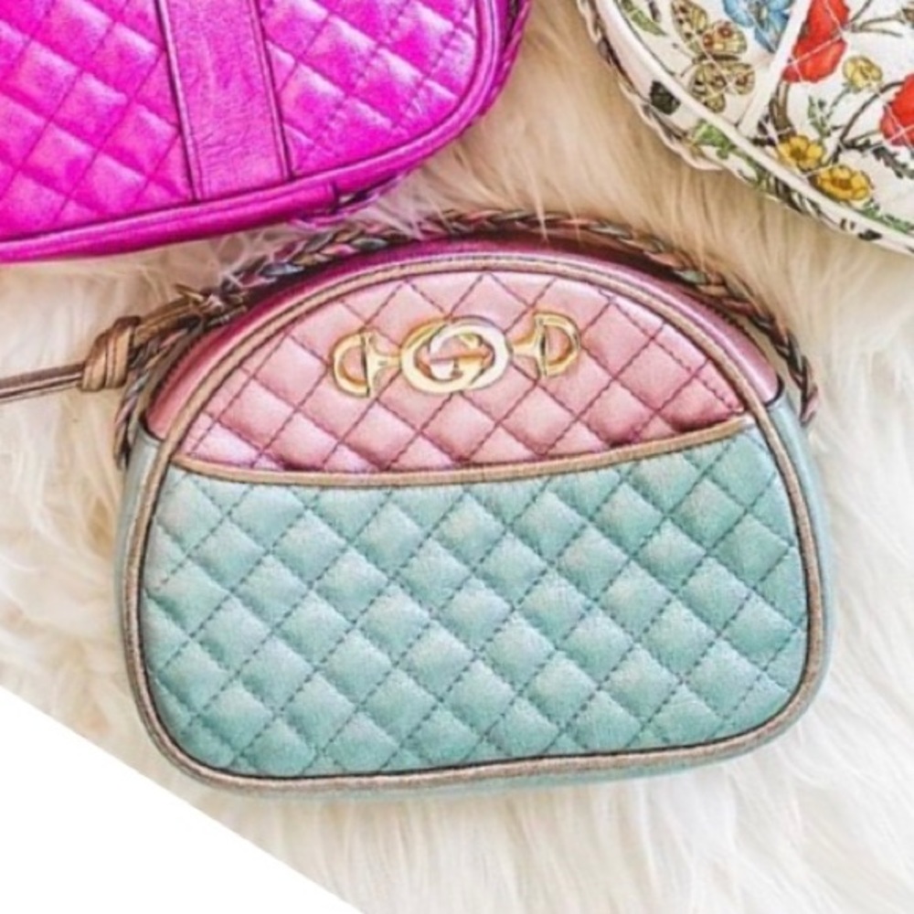 Gucci Pink and Blue Leather Crossbody Bag